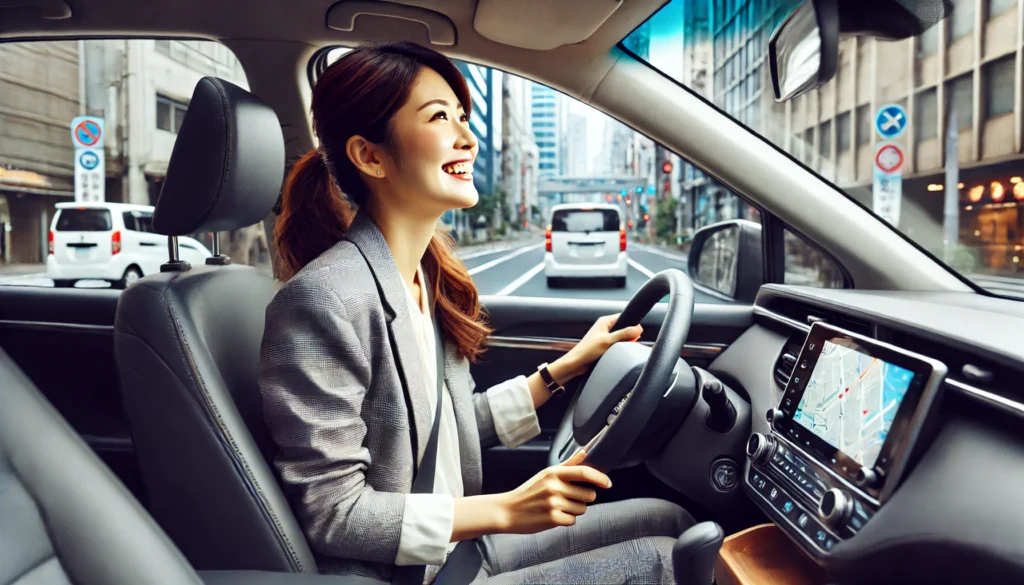 車通勤をする日本人女性